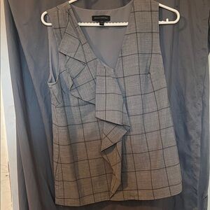 Banana Republic Gray Checkered Ruffle Top
